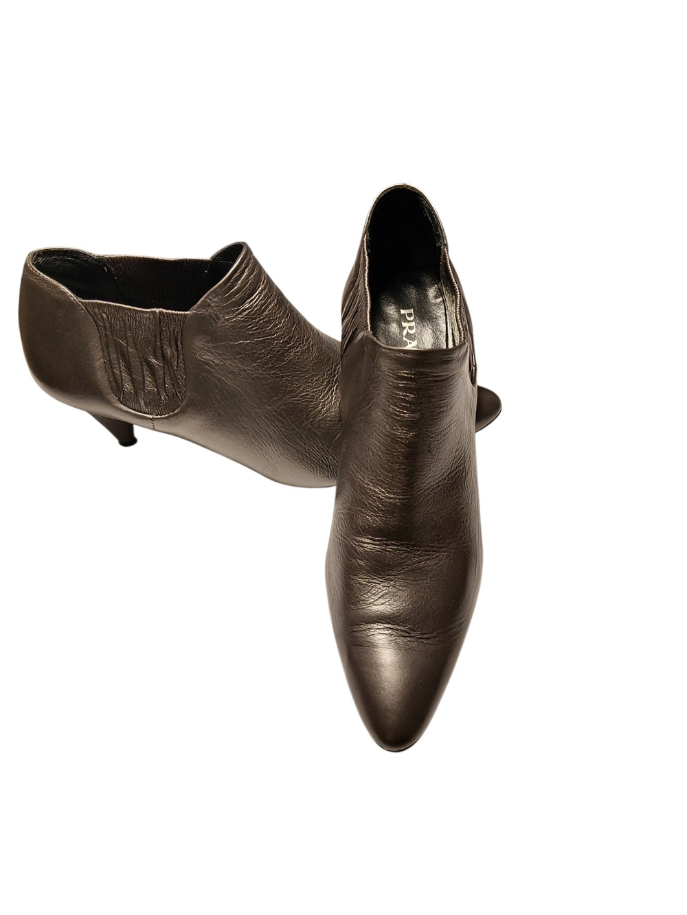 Prada Dark Brown Pointed Leather Ankle Booties